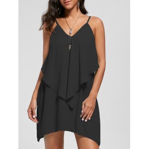 Overlay Flowy Mini Slip Dress - Black
